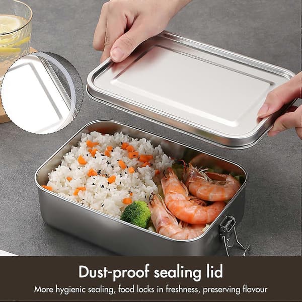 Matboks i rustfritt stål - 850ML Bento Box Matboks Matbeholder med låseklemme, Bærbare lunsjbokser for snacks