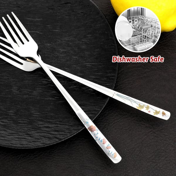 4 stk. 8\" koreanske middagsgafler 18/10 rustfrit stål salatgaffel blomstermønster