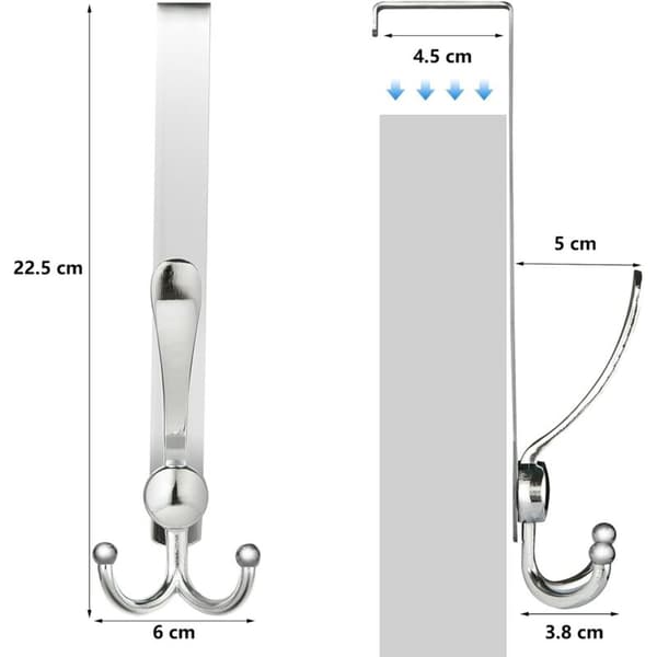 Dörrhängare, 2 st Borrfri rostfritt stål över dörrkrok, för sovrum badrum kök (Bredd 4,5 cm, Silver)
