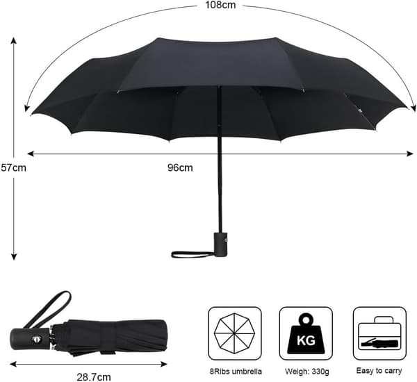 8 Ribs, Automatic Open and Close, Dry, Non-Slip 210T Fabric Handle