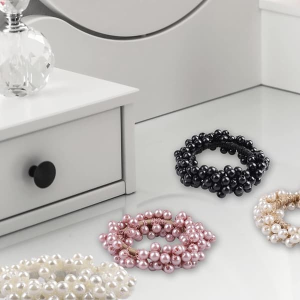4 stk perlehårbånd, elastiske hårbånd, hestehaleholdere, scrunchies, hårstrikk for kvinner