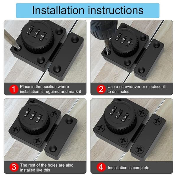 Cabinet Door Lock, Keyless Combination Lock, 3-Digit Code Mechanical Lock for Kitchen Cabinets, Black