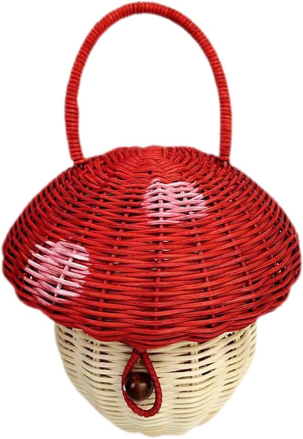 Braided Mushroom Shaped Basket Hand-Woven Sturdy Candy Storage Handbag Decor