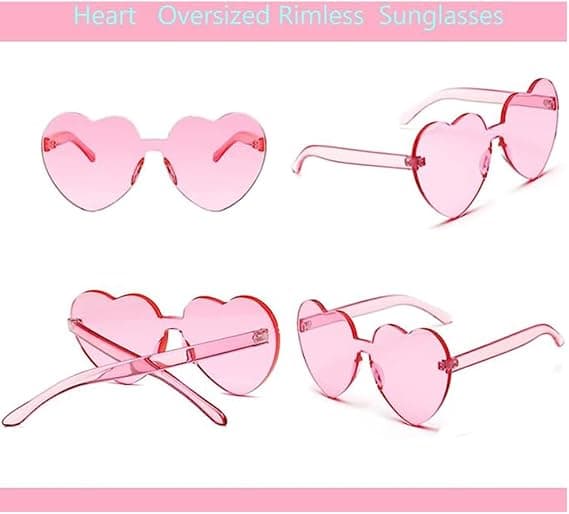 2-pakke rammeløse hjerteformede solbriller, hjerteformede briller, fasjonable hjerteformede stilige solbriller for kvinner Rosa Pink