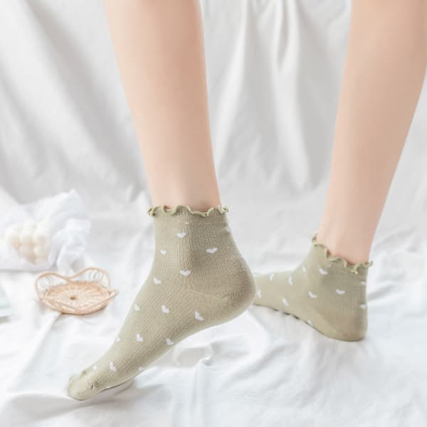 Ruffle Socks til kvinder, sjove farverige hverdagsstrømper til kvinder 5-pak