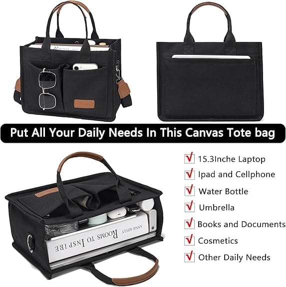 Stor Canvas Tote Väska för Kvinnor med Små Plånböcker, Crossbody Väskor för Laptop, Vardagsväska, Arbetsväskor