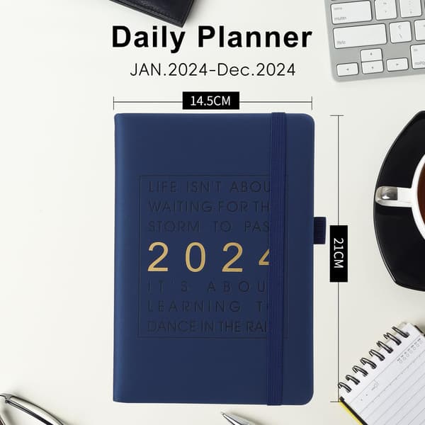 2024 Dagplanlegger A5, Uke- og månedsplanlegger Tykt papir, Årlig agenda Uke for uke Dagbok fra januar-desember 2024 (A5, Mørkeblå)