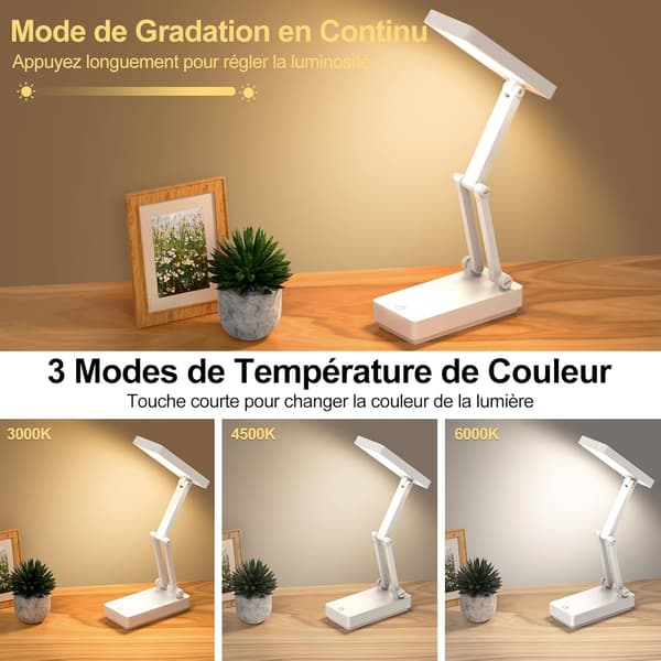 Desk Lamp, Cordless Table Lamp, Portable & Foldable Lamp, Bedside Lamp with 3 Brightness Levels & Dimmable, Rechargeable LED Lamp