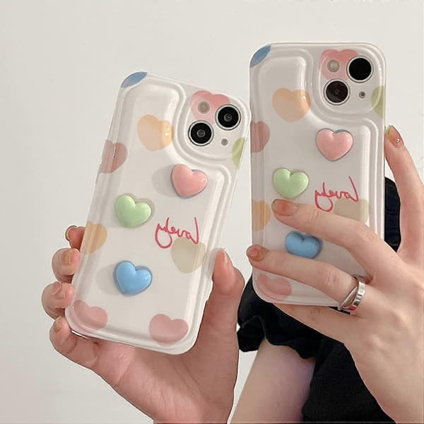 Sødt 3D Hjerteformet Blødt iPhone-cover (Hvid, iPhone 11 Pro Max)