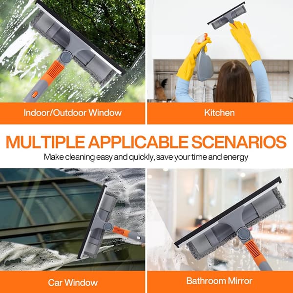 5-in-1 Professional Window Cleaning Kit, 162 cm Telescopic Handle, 2 Microfiber Cloths, Flexible Head