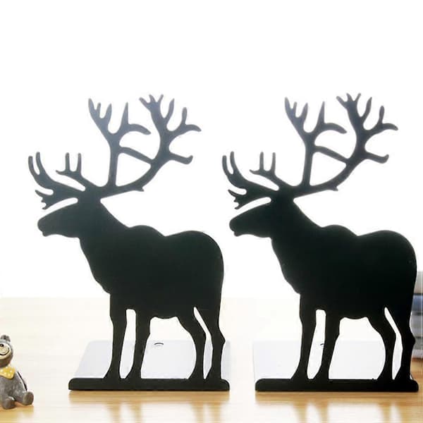 1 Pair Delicate Elk Design Bookends Bookends Iron Bookends for Book Use (Black)