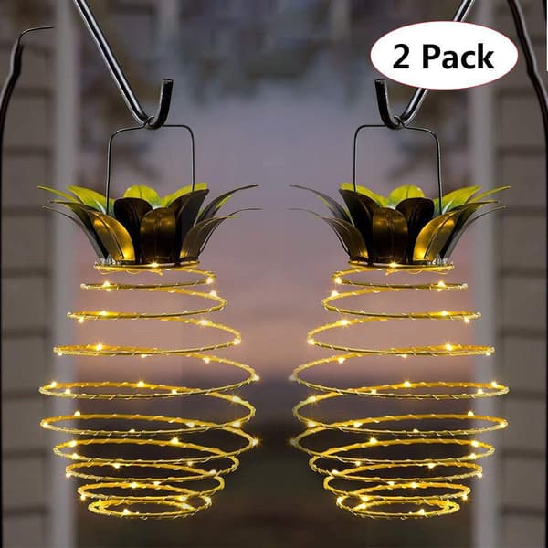 Solar Powered Pineapple Lantern 2-pack, Iron LED String Light Waterproof for Garden and Patio Decoration, 60 LED Lights