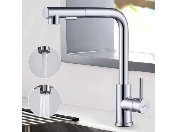 Kitchen Faucet with 150 cm Pull-Out Spray Head, 2 Spray Modes, Chrome Stainless Steel, Easy DIY Installation for EU AU CA