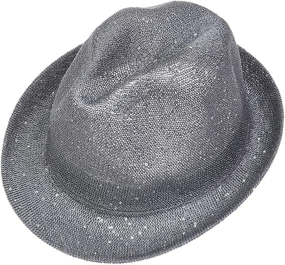 Sequined Sun Hat Fedora with Hole for Women and Men, Foldable and Packable Trilby Panama Summer Beach Hats