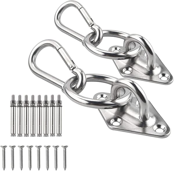 Hammock Hanging Kit, 2-Pack Hammock Hooks with Carabiner, Stainless Steel Ceiling Hooks