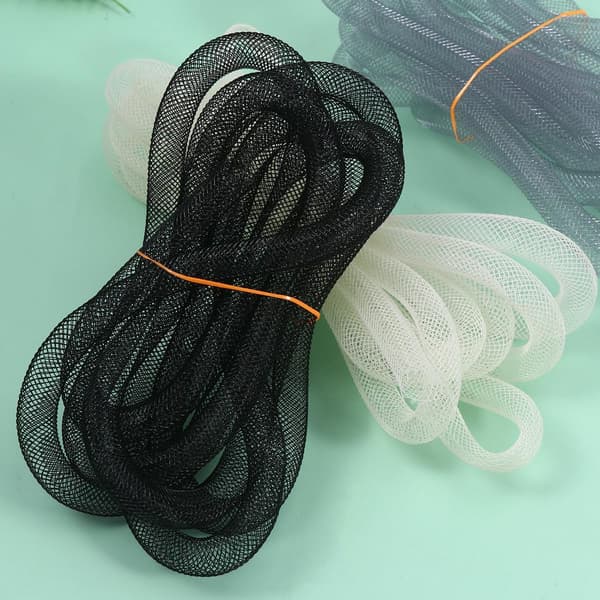 8 stk 8 mm nylonnett rørflette snor for DIY hårsløyfetilbehør, hul elastisk garnnettsnor