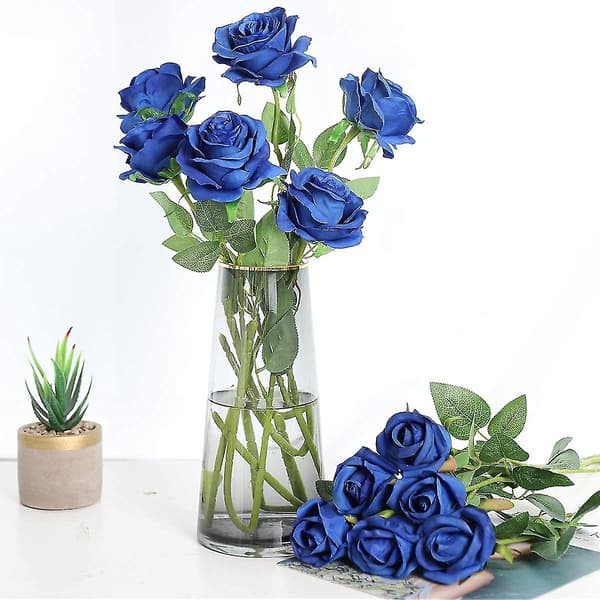 12 stk kunstige silkeblomster realistiske roser buket lang stilk
