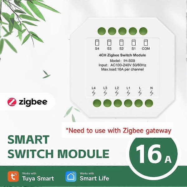 Zigbee Smart Relay Switch Module 16A IH-S09 AC100-240V Tuya Smart Life Remote Control for Home Automation System 1CH 1 Road White 1 Road White