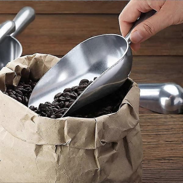 Round Bottom Cast Aluminum Scoop for Ice, Flour, and All-Purpose Use, Silver 25 cm
