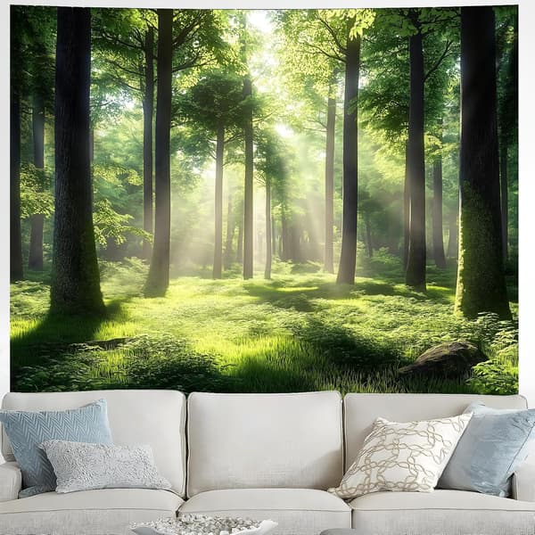 95*70cm Sademetsämaisema Gobeliini Seinävaate Vihreä Metsä Gobeliini Tie Puu Gobeliini Luonnonmaisema Sumuinen Gobeliini