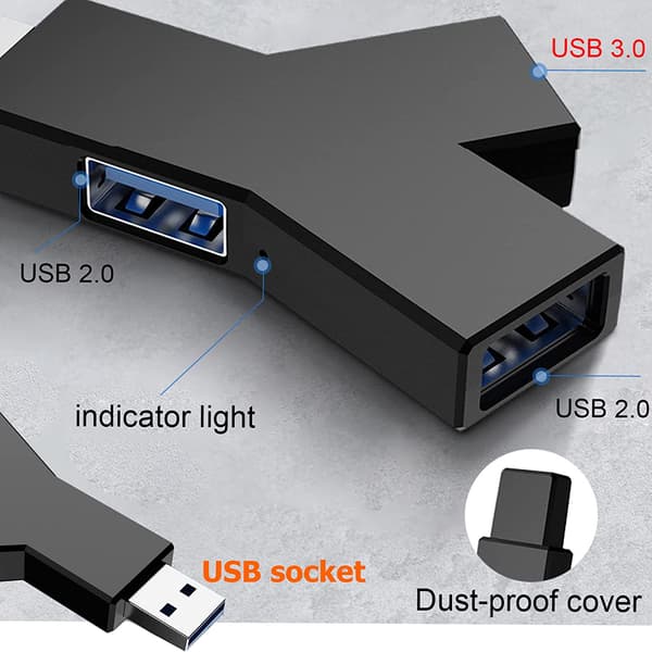 2 stk USB 3.0 Hub, USB 3.0 3-ports Hub, USB Dockingstasjon, Data Hub, Bærbare Multi USB Hubs, med 1 USB3.0 og 2 USB2.0 for Macbook, PC, Laptop, Mou