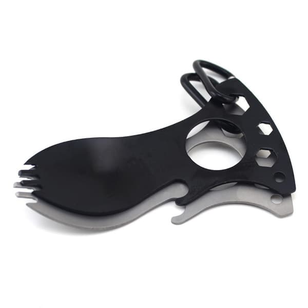 2-pack multifunktionell utomhuscamping gaffel sked hexagon flasköppnare karbinhake camping picknick bestick gaffel sked