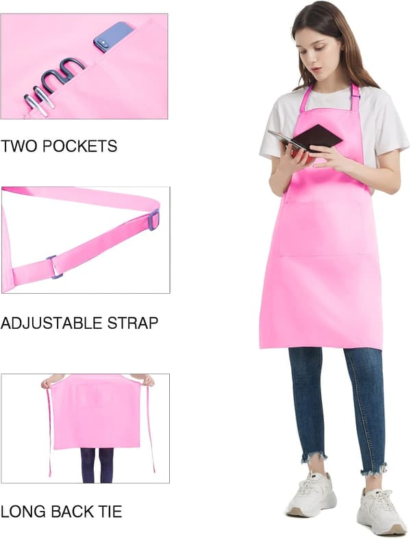 Set med 4 kockförkläden, svart vattentätt förkläde med 2 fickor, justerbart köksförkläde, kök Rosado Rosado