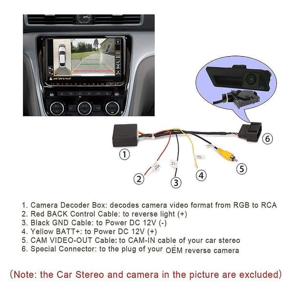 RGB til (RCA) Av Cvbs Signalomformer Dekoderboksadapter for fabrikkinstallert ryggekamera Tiguan Golf Svart