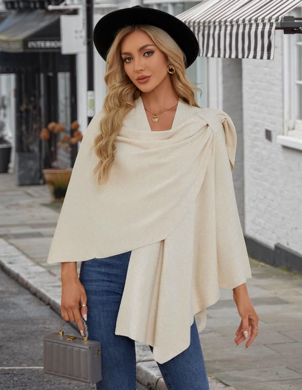 Stor damekappe med krydset front, sweater, wrap, strikket elegant tørklæde, kappe, efterårs- og vinterstil