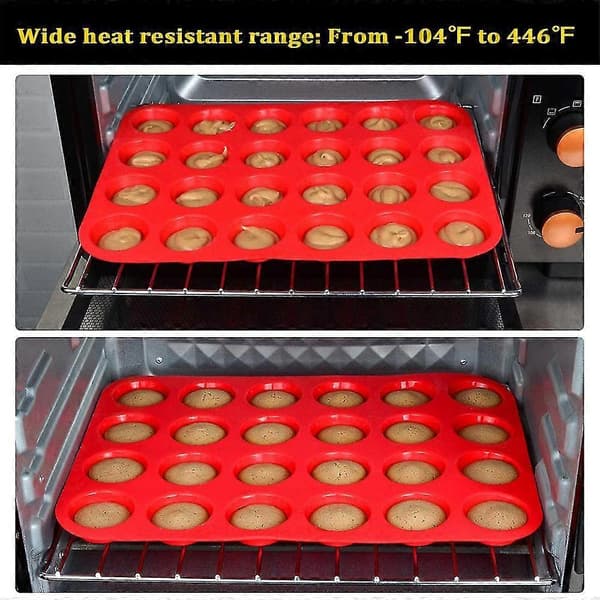 Mini silikone muffinsform, 24 kopper mini cupcakeform, BPA-fri og tåler opvaskemaskine, non-stick silikone bageform