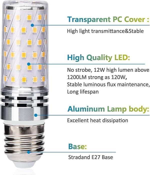LED E27 12W Warm White 3000K, E27 Edison Screw Bulb, Equivalent to 100W 120W Halogen Lamp, E27 LED Corn Bulb for Desk Lamp, Non-Dimmable