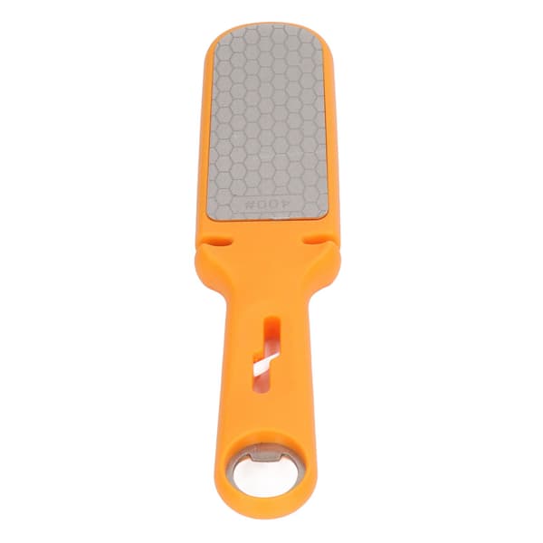 Double-sided knife sharpener 6 in 1, portable whetstone for kitchen and camping, orange