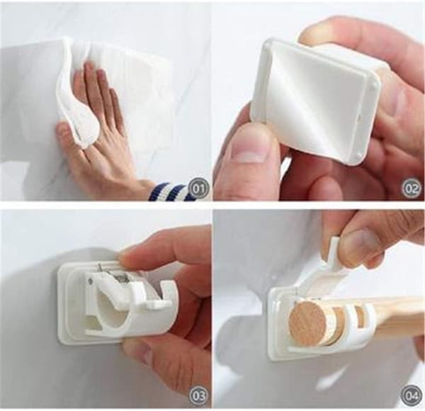 Curtain Rod Bracket, Curtain Rod Self-Adhesive Hook, Wall Hook and Fastener Easy Installation, ABS, 4 pcs