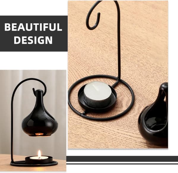 Tealight Holder Incense Burner Ceramic Essential Oil Warmer Large Capacity Smooth Surface Black