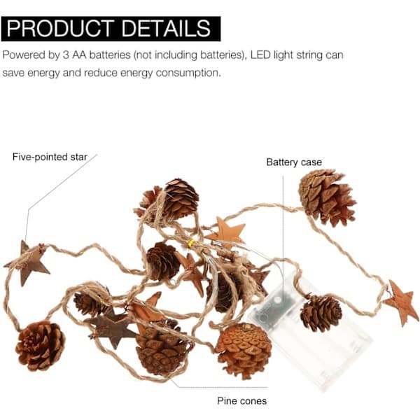 Pine Cone String Lights, Christmas Garland with Lights, LED String Lights for Christmas Tree, Garden, Home Decoration