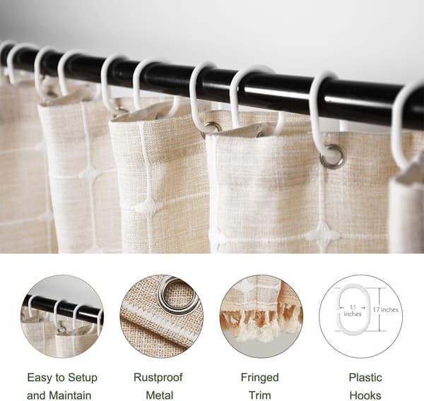 st Rustikk Polyester Lin Neutral Boho Stripe Beige Dusjforheng for Baderom med Dusker - Bohemsk Stoff Dusjforheng 183 x 183 cm