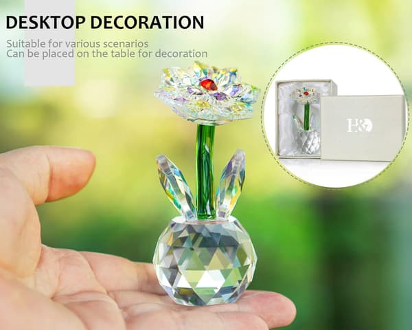 Krystall Solsikkefigurdekorasjon, Glass Drømmeblomst Samleobjekt, Borddekorasjoner