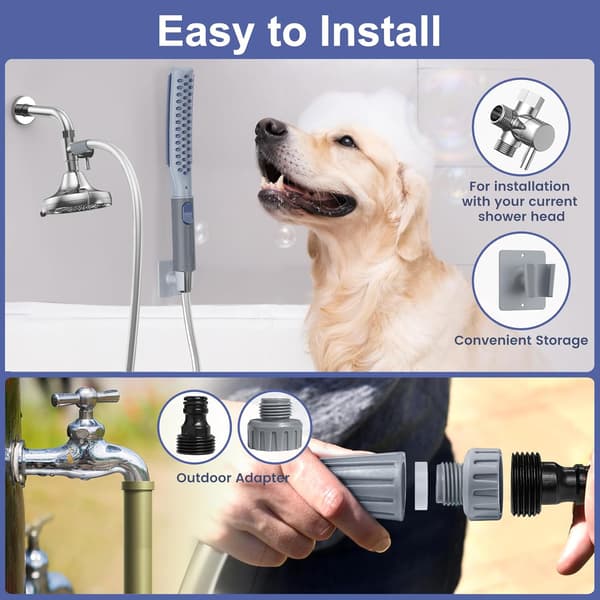 Dog Shower Attachment Dog Shower with Metal Switch Pet Shower Attachment for Quick and Easy Dog Washing 3 Spray Modes One-Button Switch