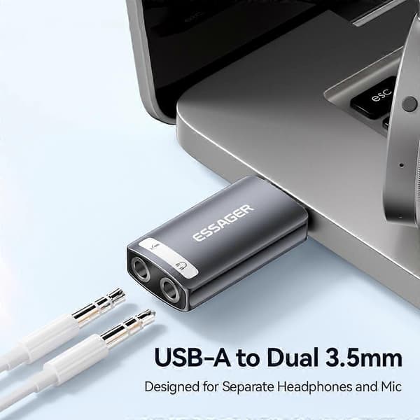 ESSAGER USB til Dobbelt 3.5mm Lydadapter Headset Eksternt Stereo Lydkort Konverter