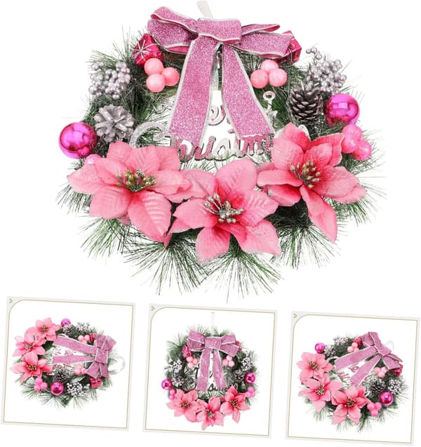 Artificial Pine Wreath with Berries and Bow for Christmas Home Decor