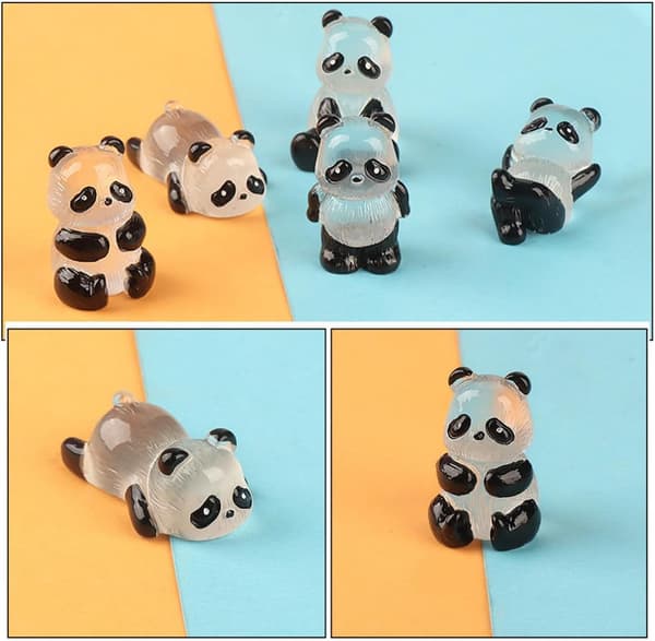 Miniature Panda Figurines Luminous Mini Panda for Garden Micro Landscape Resin Statue Set 10 pcs