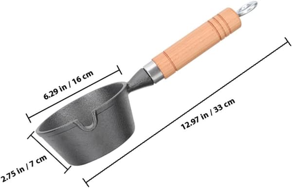 Cast Iron Mini Pot with Wooden Handle, Space-Saving Compact Design