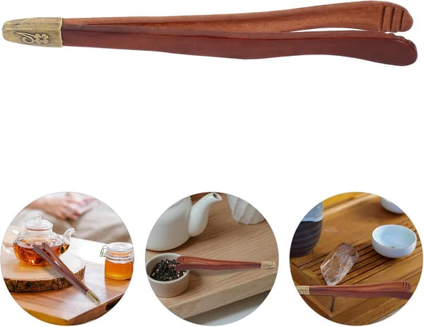 Träkoppklämma för Kung Fu-teceremoni med legering och trämaterial, klämmer koppen