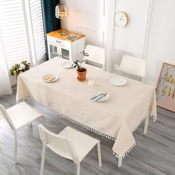 140 x 100 cm Beige Rektangulær Duk Anti-flekk Vaskbar Duske Duk i Bomull og Lin