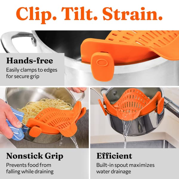 Silicone Pasta Strainer with Handle Clip-on Design For Pots Pans Bowls Dishwasher Safe Kitchen Drain Strainer