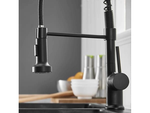 Brushed Nickel Kitchen Faucet with Pull-Down Spray, 360° Swivel Single Handle Mixer, Solid Brass High Arc Sink Faucet for EU AU CA