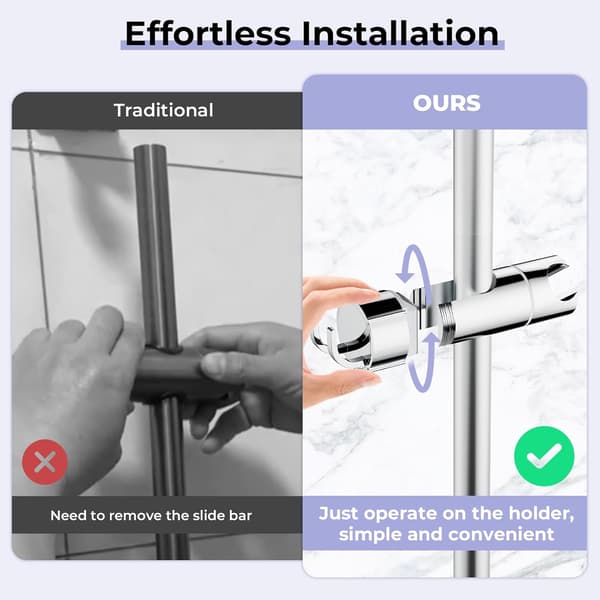 Adjustable Shower Head Holder with 2 Hooks, Universal Shower Head Bracket for 16-27mm Slide Bar, Chrome Plated Shower Slider