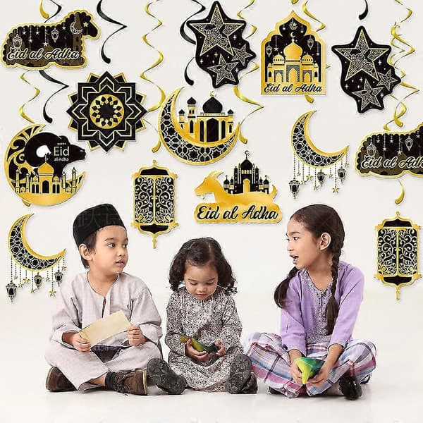 Ramadan Mubarak Decorations Eid Mubarak Hanging Swirl Luminous Star Moon Lantern Ceiling Foil Decor For Eid