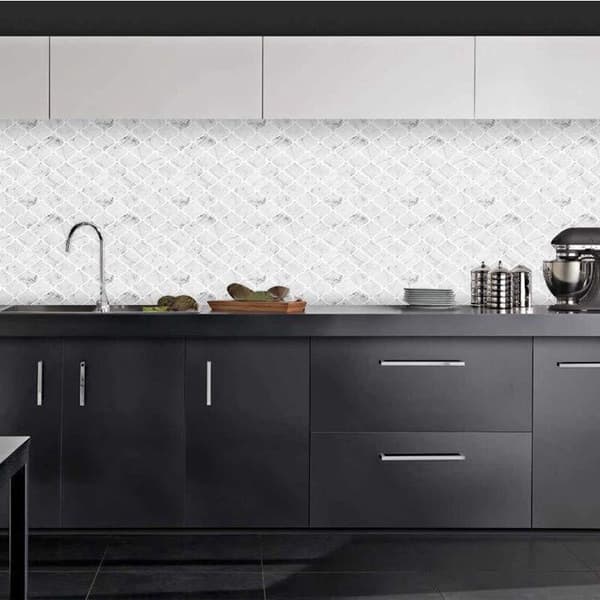 Imitation Marble Pattern Tile Sticker for Kitchen or Bathroom, Removable Backsplash 3D Wall Tile 5 Piece Series