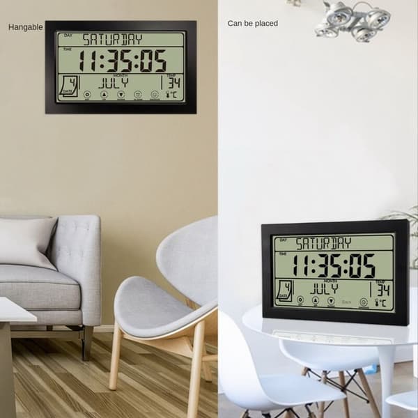 Digital Wall Clock, Battery Operated Digital Clock, 8 Inch Desk Clock with Temperature, Humidity, Day Date for Home, White